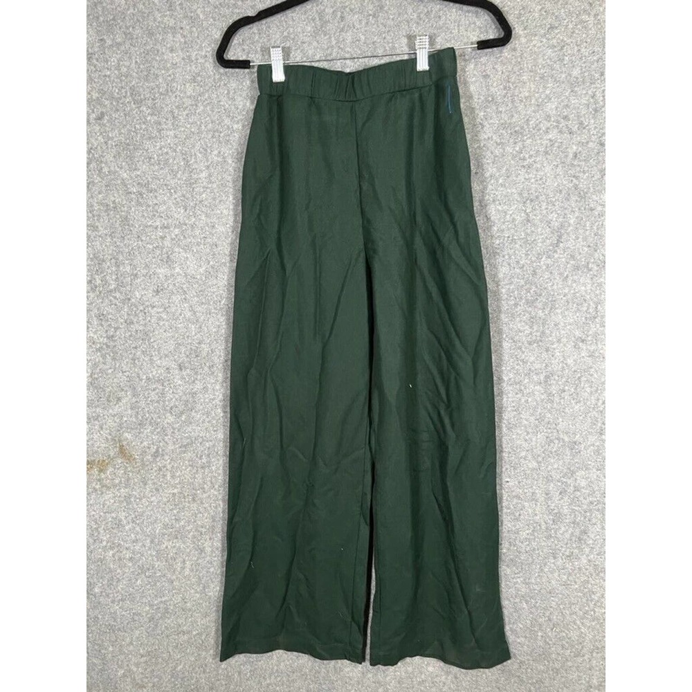 Zara Pants Women Medium Green Pull On Wide Leg Relax Fit Casual